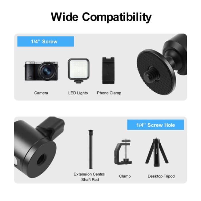 PULUZ 1/4 Zoll Innenschraube Metall-Stativ-Kugelkopfadapter mit Knopfverriegelung, 1/4 inch Inner Screw – Bild 5