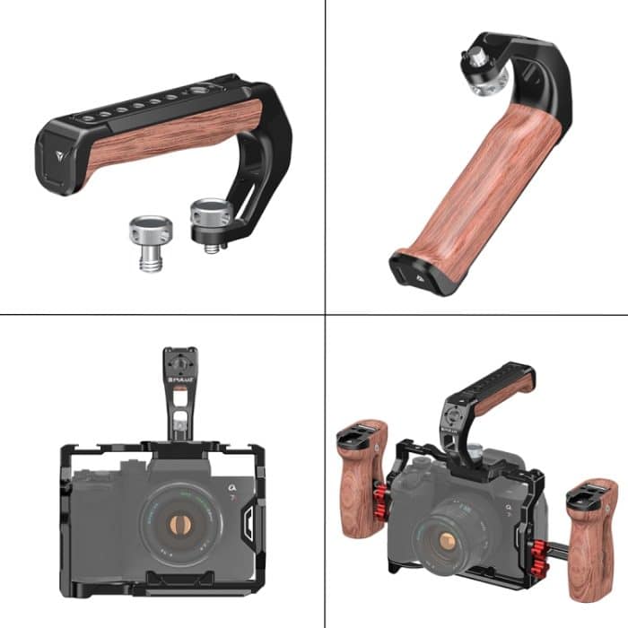 PULUZ Arri Metall-Holz-Holzgriff oben mit Kaltschuhhalterung für spiegellose Kamerakäfigstabilisator, Metal Wooden Top Handle – Bild 8