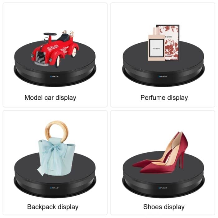 PULUZ 30 cm drehbarer Drehteller-Ausstellungsständer mit einstellbarer Geschwindigkeit, Belastung 10–15 kg, EU-Stecker, 30cm Load 10-15kg Black EU Plug(RU), 30cm Load 10-15kg Black EU Plug, 30cm Load 10-15kg White EU Plug – Bild 7