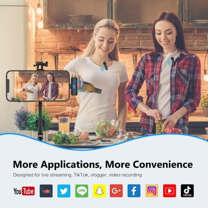 PULUZ Kabellose Lavalier-Reverb-Mikrofone mit Rauschunterdrückung für iPhone/iPad, 8-poliger Empfänger, Dual-Mikrofone, 8-Pin Receiver and Dual Microphones – Bild 9