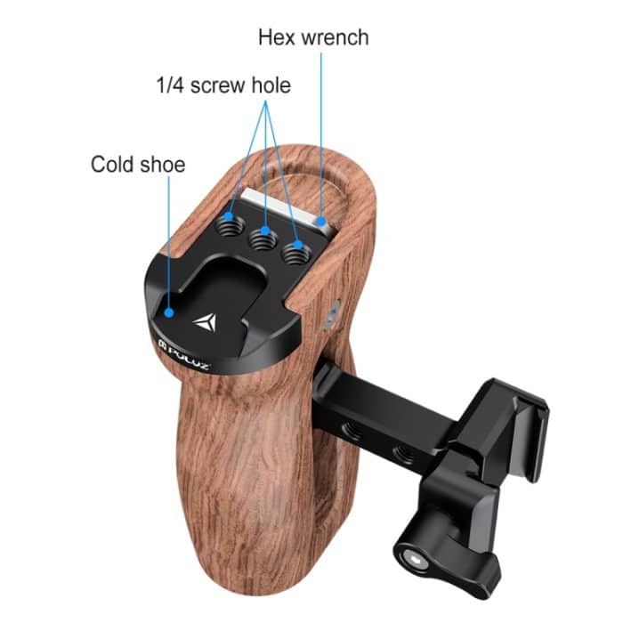 PULUZ Universal Slide Quick Release Seitlicher Holzgriff mit Cold Shoe Mount für Kamerakäfigstabilisator – Bild 3
