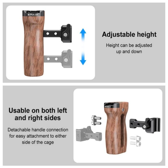 PULUZ Universal Slide Quick Release Seitlicher Holzgriff mit Cold Shoe Mount für Kamerakäfigstabilisator – Bild 4