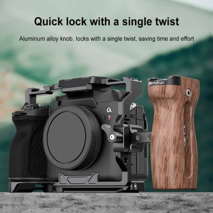 PULUZ Universal Slide Quick Release Seitlicher Holzgriff mit Cold Shoe Mount für Kamerakäfigstabilisator – Bild 8