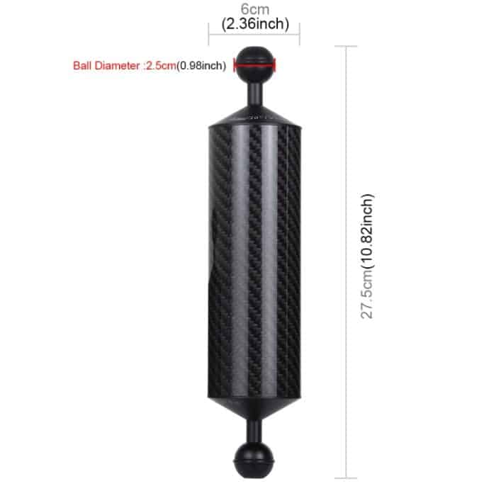 PULUZ 10,82 Zoll 27,5 cm Länge 60 mm Durchmesser Doppelkugeln Kohlefaser-Schwimmarm, Kugeldurchmesser: 25 mm, Auftrieb: 350 g – Bild 3