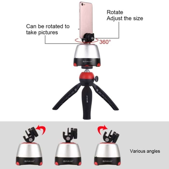 PULUZ Elektronischer 360-Grad-Dreh-Panoramakopf + Stativhalterung + GoPro-Klemme + Telefonklemme mit Fernbedienung für Smartphones, GoPro, DSLR-Kameras, Head Tripod, Pano Head Tripod, Head Tripod(US) – Bild 11