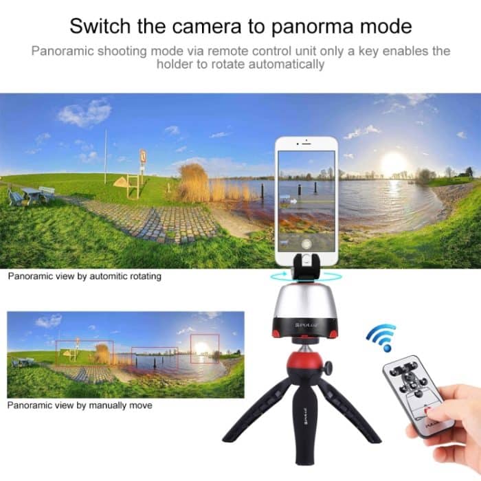 PULUZ Elektronischer 360-Grad-Dreh-Panoramakopf + Stativhalterung + GoPro-Klemme + Telefonklemme mit Fernbedienung für Smartphones, GoPro, DSLR-Kameras, Head Tripod, Pano Head Tripod, Head Tripod(US) – Bild 14