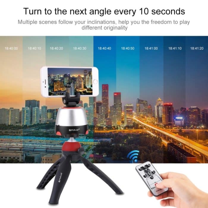 PULUZ Elektronischer 360-Grad-Dreh-Panoramakopf + Stativhalterung + GoPro-Klemme + Telefonklemme mit Fernbedienung für Smartphones, GoPro, DSLR-Kameras, Head Tripod, Pano Head Tripod, Head Tripod(US) – Bild 15