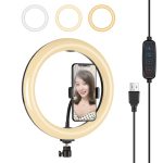 Puluz 10,2 Zoll 26 cm USB 3 Modi Dimmable LED Ring Vlogging Selfie Schönheit Fotografie Video Lichter mit Stativ Kugelkopf & Telefonklemme (schwarz)
