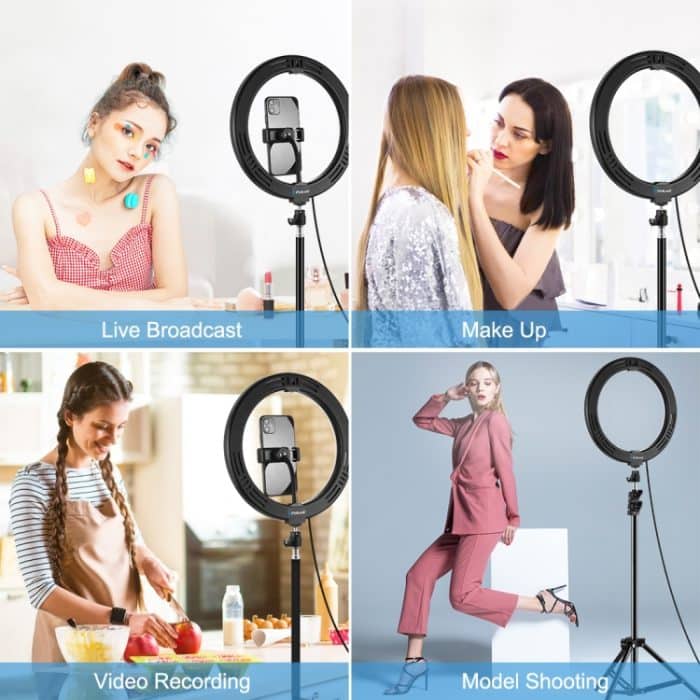 Puluz 10,2 Zoll 26 cm USB 3 Modi Dimmable LED Ring Vlogging Selfie Schönheit Fotografie Video Lichter mit Stativ Kugelkopf & Telefonklemme (schwarz) – Bild 7