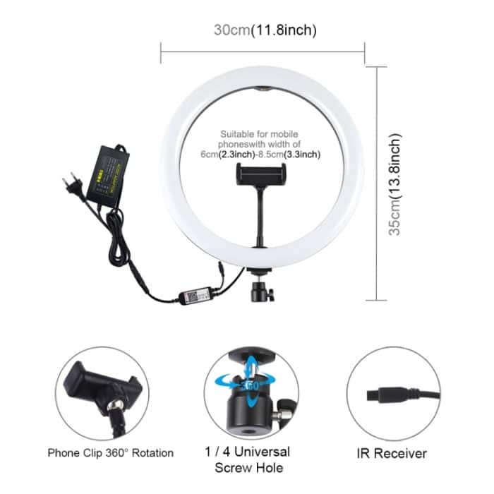 PULUZ 11,8 Zoll 30 cm RGB dimmbare LED-Ring-Vlogging-Selfie-Fotografie-Videoleuchten mit Kaltschuh-Stativ-Kugelkopf und Telefonklemme (Rosa), 12 inch RGB AU, 12 inch RGB EU, 12 inch RGB UK, 12 inch RGB US, 12 inch RGB(EU), 12 inch RGB(AU)... – Bild 3