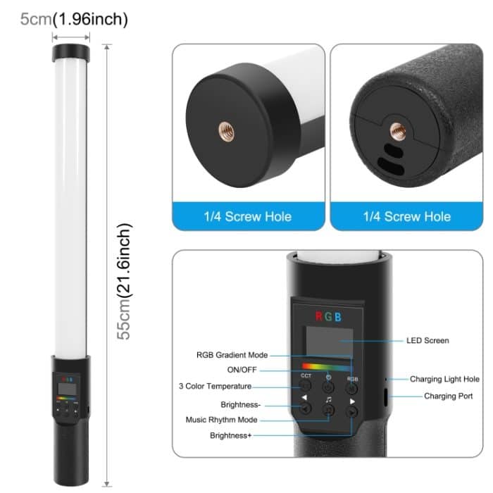 Puluz 122 LEDs Foto Handheld-Stick-Licht Full Color RGB-Fülllicht mit Barndoor – Bild 2