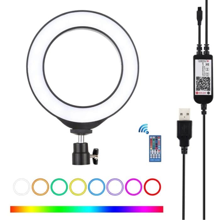 PU429B.jpg PULUZ 6,2 Zoll 16 cm USB RGBW dimmbare LED-Ring-Vlogging-Fotografie-Videoleuchten mit Kaltschuh-Stativ-Kugelkopf und Fernbedienung, 6.2 inch RGBW / Remote – Bild 1