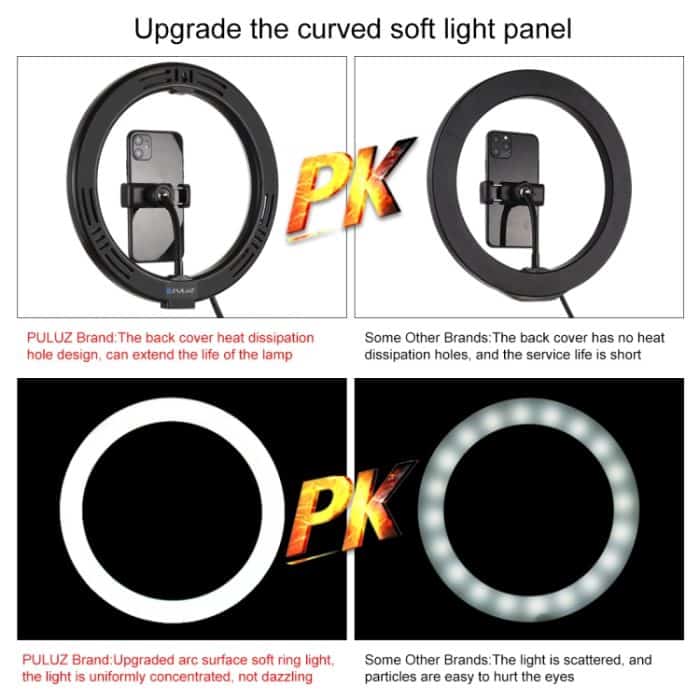 PULUZ 10,2 Zoll 26 cm USB RGBW Dimmbare LED-Ring-Vlogging-Fotografie-Videoleuchten mit Stativ-Kugelkopf & Fernbedienung & Telefonklemme, 10.2 inch RGBW / Remote – Bild 11