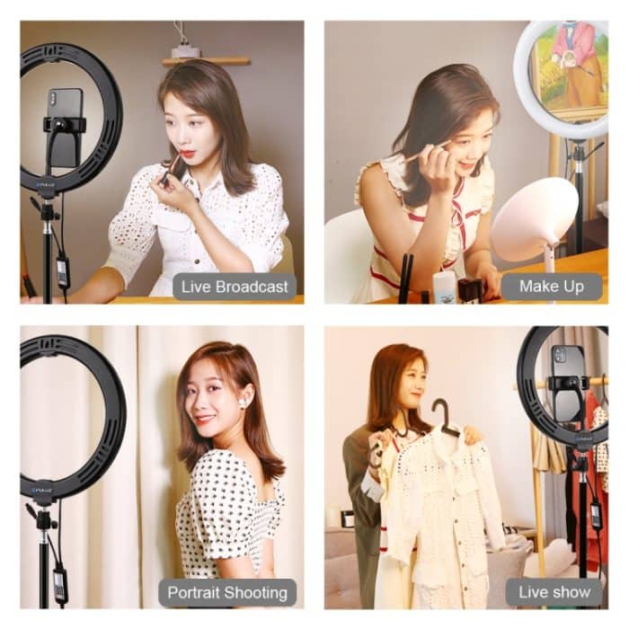 PULUZ 10,2 Zoll 26 cm USB RGBW Dimmbare LED-Ring-Vlogging-Fotografie-Videoleuchten mit Stativ-Kugelkopf & Fernbedienung & Telefonklemme, 10.2 inch RGBW / Remote – Bild 12