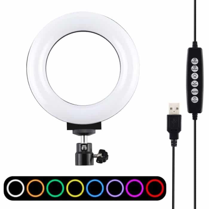 PU431B.jpg PULUZ 4,7 Zoll 12 cm gebogene Oberfläche USB 10 Modi 8 Farben RGBW Dimmbare LED-Ring-Vlogging-Fotografie-Videoleuchten mit Stativ-Kugelkopf, 4.7 inch RGBW – Bild 1