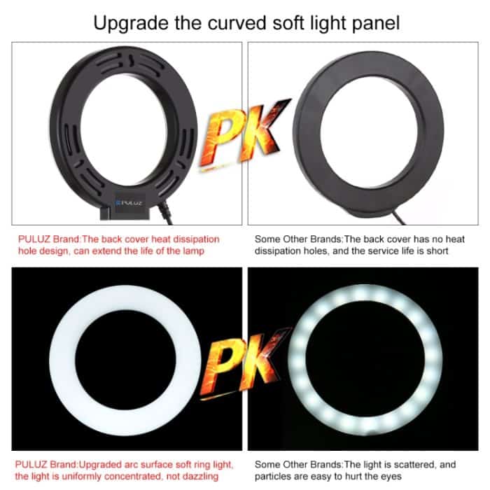 PULUZ 4,7 Zoll 12 cm gebogene Oberfläche USB 10 Modi 8 Farben RGBW Dimmbare LED-Ring-Vlogging-Fotografie-Videoleuchten mit Stativ-Kugelkopf, 4.7 inch RGBW – Bild 9