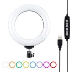 PULUZ 6,2 Zoll 16 cm USB 10 Modi 8 Farben RGBW Dimmbare LED-Ring-Vlogging-Fotografie-Videoleuchten mit Stativ-Kugelkopf, 6.2 inch RGBW
