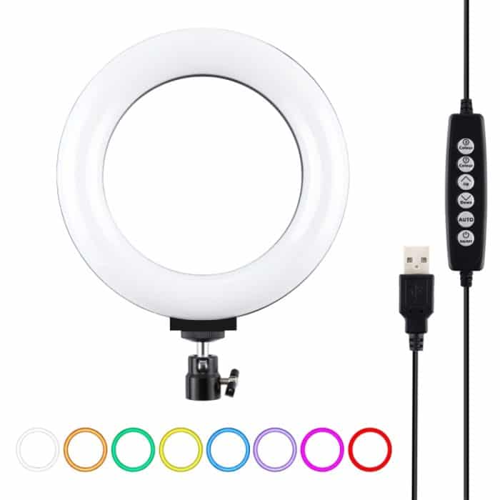 PU432B.jpg PULUZ 6,2 Zoll 16 cm USB 10 Modi 8 Farben RGBW Dimmbare LED-Ring-Vlogging-Fotografie-Videoleuchten mit Stativ-Kugelkopf, 6.2 inch RGBW – Bild 1