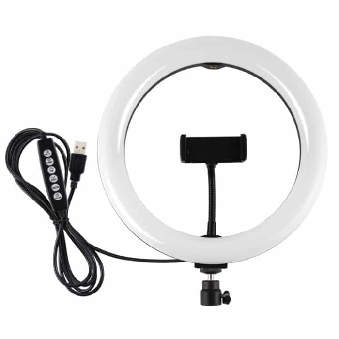 PULUZ 10,2 Zoll 26 cm USB 10 Modi 8 Farben RGBW Dimmbare LED-Ring-Vlogging-Fotografie-Videoleuchten mit Kaltschuh-Stativ-Kugelkopf und Telefonklemme, 10.2 inch RGBW – Bild 2