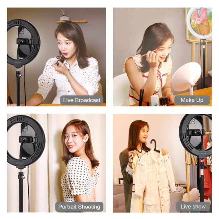 PULUZ 7,9 Zoll 20 cm USB 3 Modi Dimmbar Dual Farbtemperatur LED gebogener Lichtring Vlogging Selfie Fotografie Videoleuchten mit Telefonklemme, 7.9 inch – Bild 10
