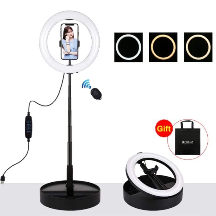 PULUZ 10,2 Zoll 26 cm USB 3 Modi dimmbar Dual-Color-Temperatur LED gebogener Ring Vlogging Selfie Fotografie Videoleuchten mit Bluetooth-Fernauslöser & klappbarer Tischhalterung & Telefonklemme – Bild 1