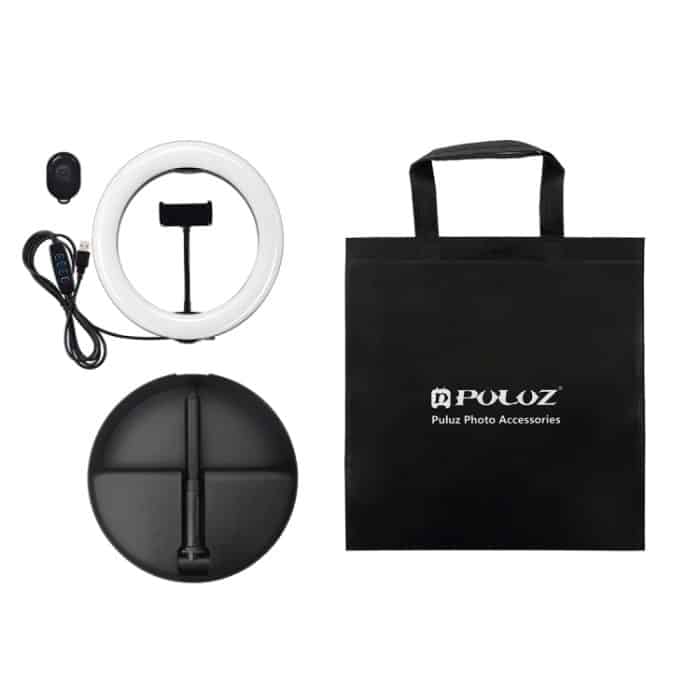 PULUZ 10,2 Zoll 26 cm USB 3 Modi dimmbar Dual-Color-Temperatur LED gebogener Ring Vlogging Selfie Fotografie Videoleuchten mit Bluetooth-Fernauslöser & klappbarer Tischhalterung & Telefonklemme – Bild 13