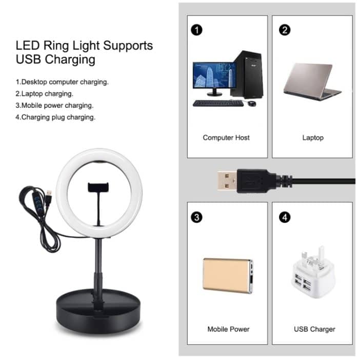 PULUZ 10,2 Zoll 26 cm USB 3 Modi dimmbar Dual-Color-Temperatur LED gebogener Ring Vlogging Selfie Fotografie Videoleuchten mit Bluetooth-Fernauslöser & klappbarer Tischhalterung & Telefonklemme – Bild 4
