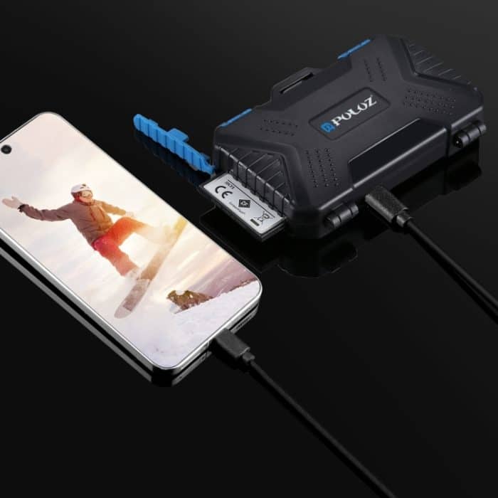 PULUZ Kartenleser + 22 in 1 Speicherkartenetui für 1Standard-SIM + 2Micro-SIM + 2Nano-SIM + 3CF + 7SD + 6TF + 1CARD PIN – Bild 15