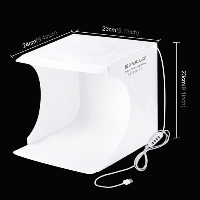 PULUZ 23cm Ring LED Panel Folding Tragbares Licht Photo Lighting Studio Shooting Zelt Box Kit mit 6 Farben Hintergrund (Schwarz, Weiß, Gelb, Rot, Grün, Blau), Entfaltungsgröße: 24cm x 23cm x 23cm – Bild 2
