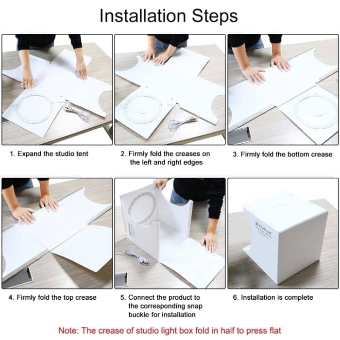 PULUZ 23cm Ring LED Panel Folding Tragbares Licht Photo Lighting Studio Shooting Zelt Box Kit mit 6 Farben Hintergrund (Schwarz, Weiß, Gelb, Rot, Grün, Blau), Entfaltungsgröße: 24cm x 23cm x 23cm – Bild 11