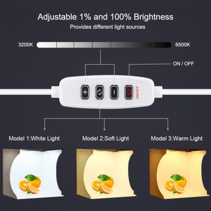 PULUZ 23cm Ring LED Panel Folding Tragbares Licht Photo Lighting Studio Shooting Zelt Box Kit mit 6 Farben Hintergrund (Schwarz, Weiß, Gelb, Rot, Grün, Blau), Entfaltungsgröße: 24cm x 23cm x 23cm – Bild 6