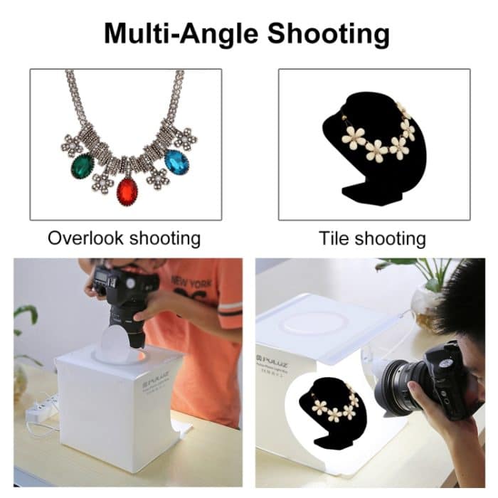 PULUZ 23cm Ring LED Panel Folding Tragbares Licht Photo Lighting Studio Shooting Zelt Box Kit mit 6 Farben Hintergrund (Schwarz, Weiß, Gelb, Rot, Grün, Blau), Entfaltungsgröße: 24cm x 23cm x 23cm – Bild 10