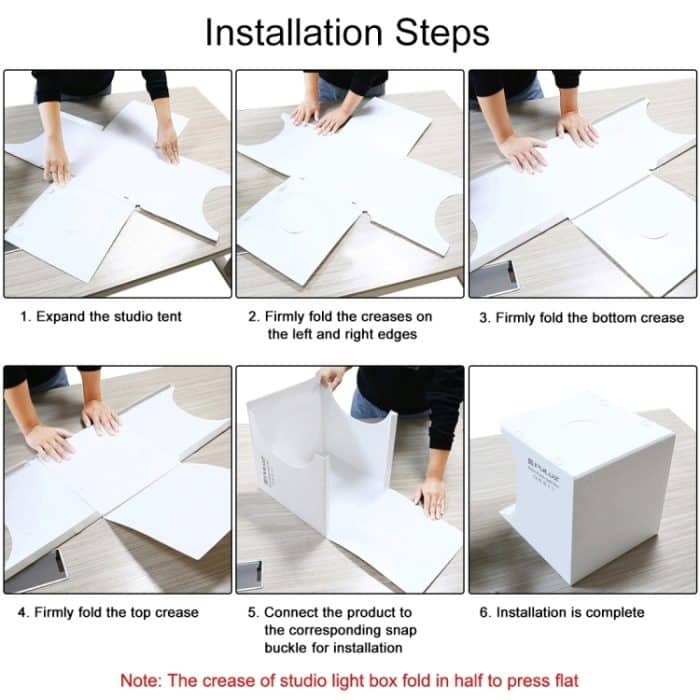 PULUZ 20 cm faltbares, tragbares 550 lm Licht, Fotobeleuchtung, Studio-Aufnahmezelt, Box-Set mit 2 farbigen Hintergründen (schwarz, weiß), aufgeklappte Größe: 24 cm x 23 cm x 23 cm – Bild 9