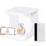 PULUZ 20 cm, inklusive 2 LED-Panels, zusammenklappbar, tragbar, 1100 lm Licht, Fotobeleuchtung, Studio, Aufnahmezelt, Box-Set mit 2 Farben Hintergründen (schwarz, weiß), aufgeklappte Größe: 24 cm x 23 cm x 23 cm