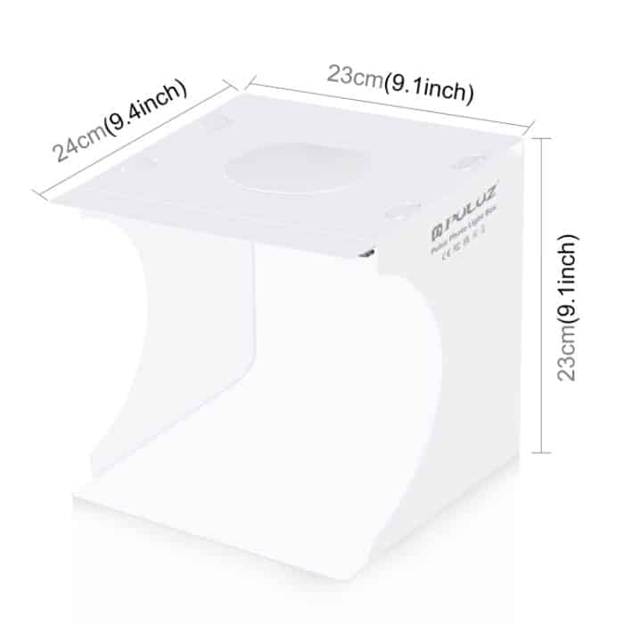 PULUZ 20 cm, inklusive 2 LED-Panels, zusammenklappbar, tragbar, 1100 lm Licht, Fotobeleuchtung, Studio, Aufnahmezelt, Box-Set mit 2 Farben Hintergründen (schwarz, weiß), aufgeklappte Größe: 24 cm x 23 cm x 23 cm – Bild 3