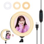 PULUZ 7,9 Zoll 20 cm USB 3 Modi Dimmbar Dual Farbtemperatur LED gebogener Lichtring Vlogging Selfie Fotografie Videoleuchten mit Spiegel, 7.9 inch with mirror