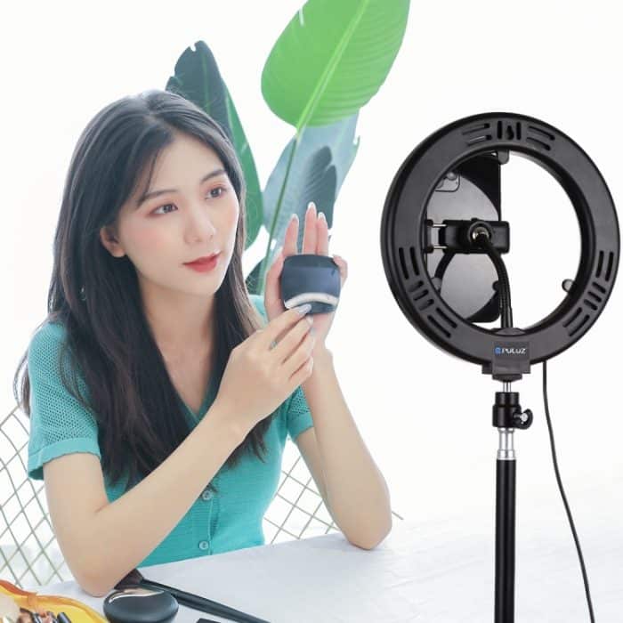 PULUZ 7,9 Zoll 20 cm USB 3 Modi Dimmbar Dual Farbtemperatur LED gebogener Lichtring Vlogging Selfie Fotografie Videoleuchten mit Spiegel, 7.9 inch with mirror – Bild 13