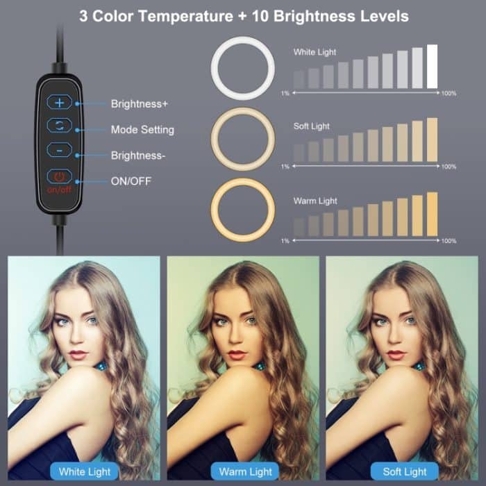 PULUZ 7,9 Zoll 20 cm USB 3 Modi Dimmbar Dual Farbtemperatur LED gebogener Lichtring Vlogging Selfie Fotografie Videoleuchten mit Spiegel, 7.9 inch with mirror – Bild 5