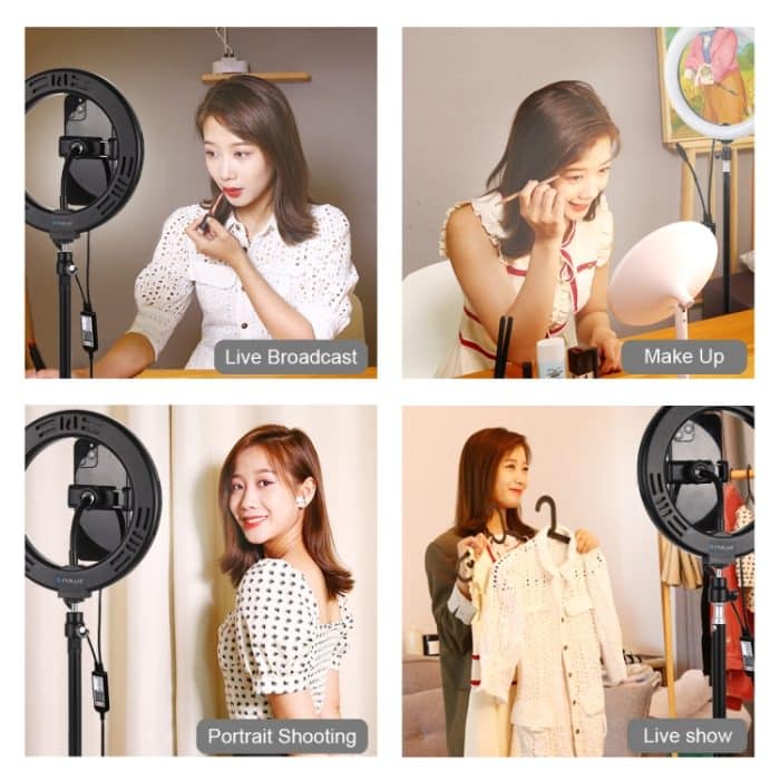 PULUZ 7,9 Zoll 20 cm USB RGB Dimmbare LED Dual Farbtemperatur LED gebogener Lichtring Vlogging Selfie Fotografie Videoleuchten mit Telefonklemme, 7.9 inch RGBW – Bild 13