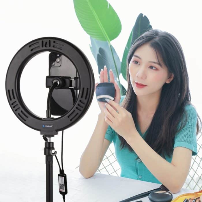 PULUZ 7,9 Zoll 20 cm USB RGB Dimmbare LED Dual Farbtemperatur LED gebogener Lichtring Vlogging Selfie Fotografie Videoleuchten mit Telefonklemme, 7.9 inch RGBW – Bild 15