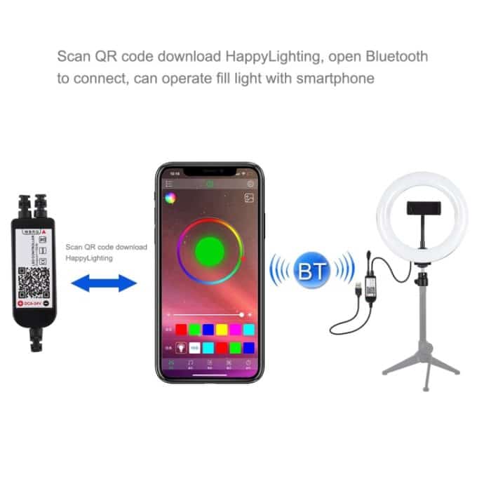 PULUZ 7,9 Zoll 20 cm USB RGB Dimmbare LED Dual Farbtemperatur LED gebogener Lichtring Vlogging Selfie Fotografie Videoleuchten mit Telefonklemme, 7.9 inch RGBW – Bild 5