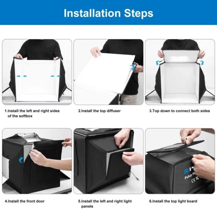 PULUZ 40 cm faltbares 72 W 5500 K Studio-Aufnahmezelt Softbox Fotografie-Beleuchtungsset mit 4 Farben (Schwarz, Orange, Weiß, Grün) Hintergründen, 40cm Folding 72W(AU Plug), 40cm Folding 72W(EU Plug), 40cm Folding 72W(UK Plug), 40cm Folding 72W(US Plug) – Bild 11