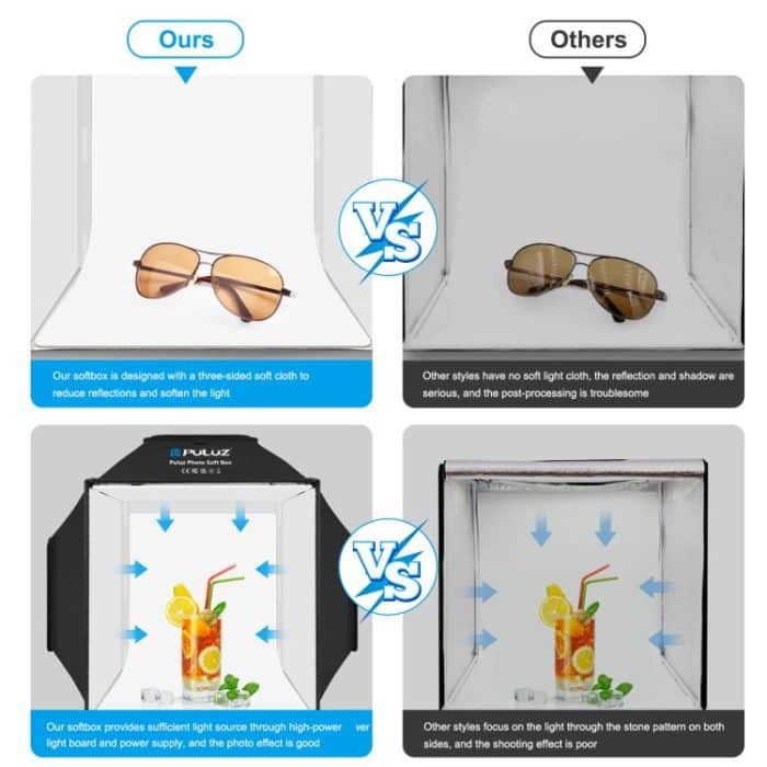 PULUZ 40 cm faltbares 72 W 5500 K Studio-Aufnahmezelt Softbox Fotografie-Beleuchtungsset mit 4 Farben (Schwarz, Orange, Weiß, Grün) Hintergründen, 40cm Folding 72W(AU Plug), 40cm Folding 72W(EU Plug), 40cm Folding 72W(UK Plug), 40cm Folding 72W(US Plug) – Bild 10