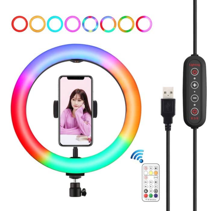 PULUZ 10,2 Zoll 26 cm gebogene Oberfläche 168 LED Festzelt LED RGBWW Zweifarbige, temperaturdimmbare Ring-Vlogging-Fotografie-Videoleuchten mit Kaltschuh-Stativ-Kugelkopf & Fernbedienung & Telefonklemme, 10.2 inch Marquee LED – Bild 1