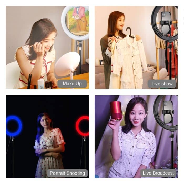 PULUZ 10,2 Zoll 26 cm gebogene Oberfläche 168 LED Festzelt LED RGBWW Zweifarbige, temperaturdimmbare Ring-Vlogging-Fotografie-Videoleuchten mit Kaltschuh-Stativ-Kugelkopf & Fernbedienung & Telefonklemme, 10.2 inch Marquee LED – Bild 10