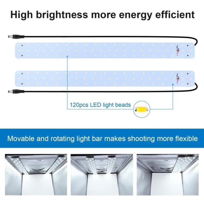 PULUZ Fotostudio-Lichtbox, tragbar, 60 x 60 x 60 cm, Lichtzelt, LED, 5500 K weißes Licht, dimmbar, Mini 36 W, Fotostudio-Zelt-Set mit 6 abnehmbaren Hintergründen (Schwarz, Orange, Weiß, Grün, Blau, Rot), 60cm Box(US), 60cm Box(UK), 60cm Box(EU)... – Bild 4