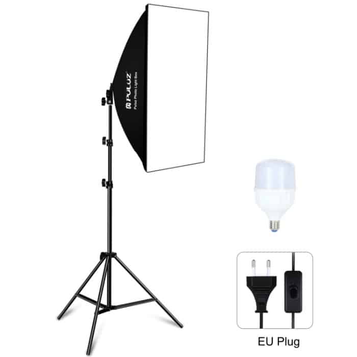 PULUZ 50 x 70 cm Studio-Softbox + 2 m Stativhalterung + einzelne E27 30 W 5700 K Weißlicht-LED-Glühbirne Fotografie-Set, Single Bulb EU Plug, Single Bulb US Plug, Single Bulb EU Plug (RU) – Bild 1
