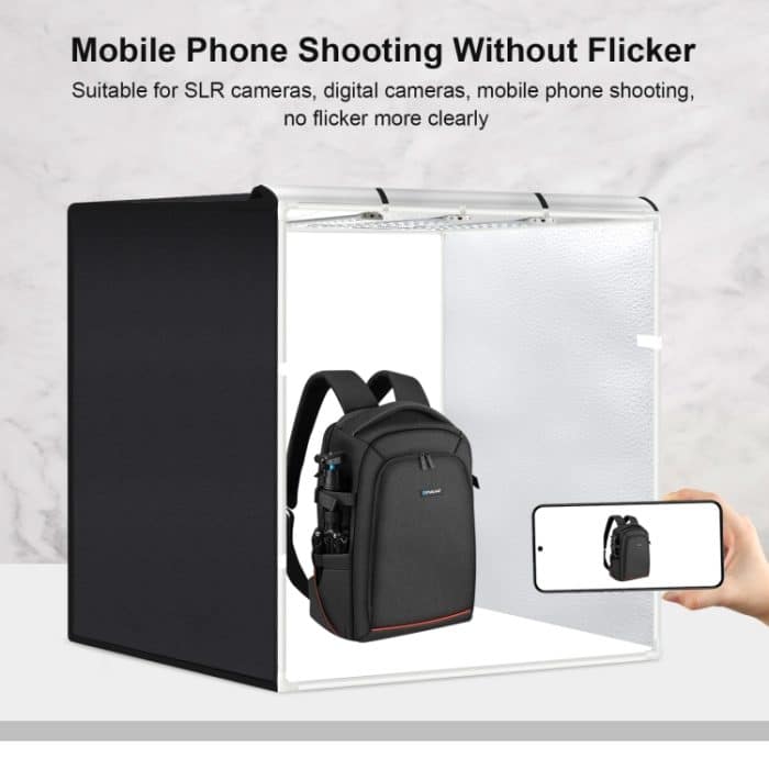 PULUZ 80 cm faltbares tragbares 90 W 14.000 lm hohes CRI-Weißlicht-Fotobeleuchtungs-Studio-Schießzelt-Box-Set mit 3 Farben Schwarz, Weiß, Orange Hintergründe – Bild 10