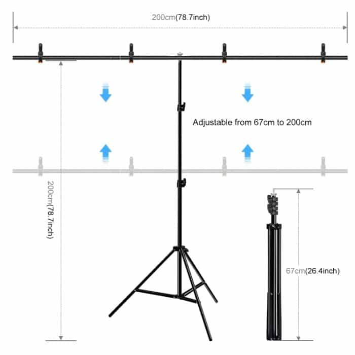 PULUZ 2 x 2 m T-förmiger Fotostudio-Hintergrund-Stützständer, Hintergrund-Querstangen-Halterungs-Set mit Clips, 2 x 2m Bracket Kit – Bild 3