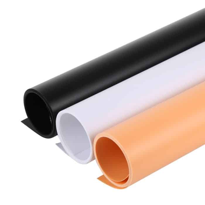 PULUZ Fotografie-Hintergrund, PVC-Papier-Sets für Studio-Zeltbox, Größe: 156 cm x 80 cm, Backdrop 80cm (Black), Backdrop 80cm(Orange), Backdrop 80cm(White) – Bild 1